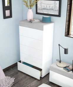 Dormitorio Easy Mobel | Sinfonier Tekkan Con 5 Cajones Blanco Y Gris