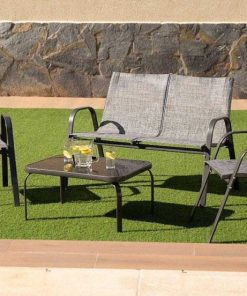 Muebles De Jard N Easy Mobel | Sofa + 2 Sillas + Mesa De Cristal Templado. Muebles De Jardin Y Terraza Gris