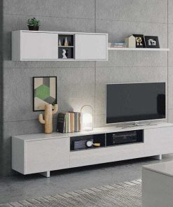 Sal N Y Comedor Easy Mobel | Mueble Tv Belus + Estante Bg. Conjunto Muebles De Salon Blanco Y Gris