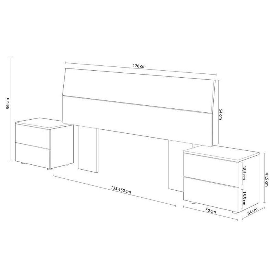 Dormitorio Easy Mobel | Cabecero De Cama New Dreams. Cabezal + 2 Mesitas Blanco Y Roble