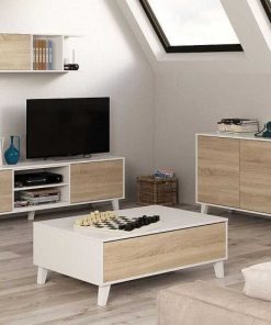 Sal N Y Comedor Easy Mobel | Mueble Tv Zaiken Plus + Estante. Conjunto Muebles De Salon Blanco Y Roble