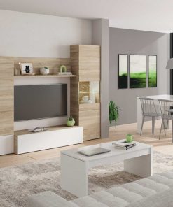 Sal N Y Comedor Easy Mobel | Conjunto Mueble De Salon Con Luz Essential Blanco Y Roble