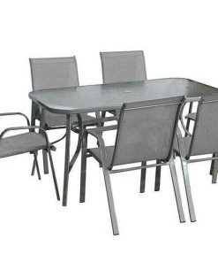 Muebles De Jard N Easy Mobel | Mesa De Cristal Templado + 6 Sillas. Muebles De Jardin Y Terraza Gris