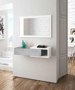 Sal N Y Comedor Easy Mobel | Mueble Recibidor Noon + Espejo Y Cajon Blanco Y Cemento