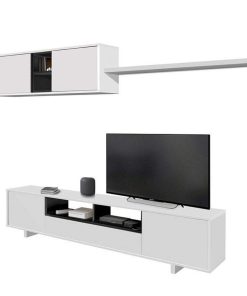 Sal N Y Comedor Easy Mobel | Mueble Tv Belus + Estante Bg. Conjunto Muebles De Salon Blanco Y Gris