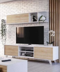 Sal N Y Comedor Easy Mobel | Mueble Tv Zaiken Plus + Estante. Conjunto Muebles De Salon Blanco Y Roble