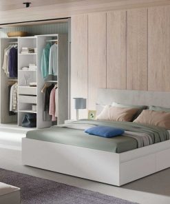 Dormitorio Easy Mobel | Cabecero De Cama Tekkan. Cabezal + 2 Mesitas Blanco Y Gris