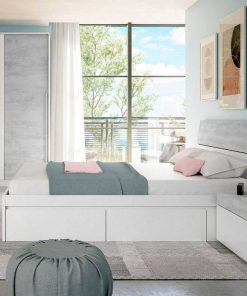 Dormitorio Easy Mobel | Cabecero De Cama Tekkan. Cabezal + 2 Mesitas Blanco Y Gris