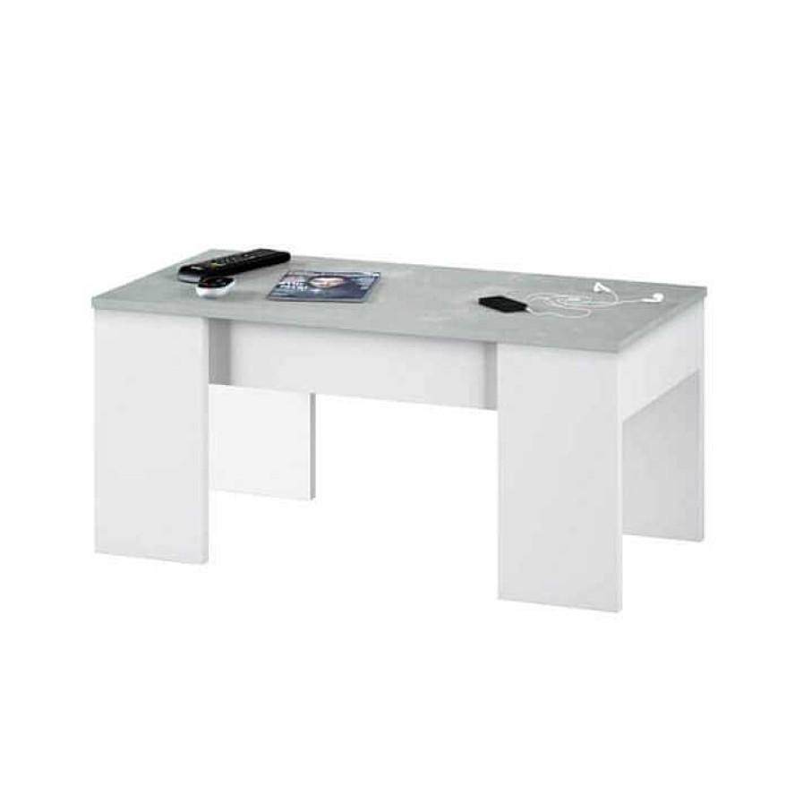 Mesas Y Sillas Easy Mobel Mesas De Centro O Auxiliares | Mesa De Centro Elevable Flow Blanco Y Cemento