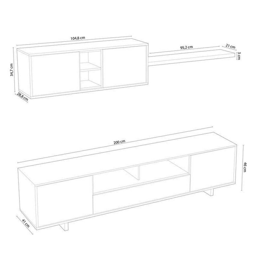 Sal N Y Comedor Easy Mobel | Mueble Tv Belus + Estante. Conjunto Muebles De Salon Blanco Y Roble