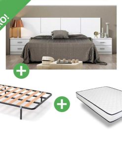 Dormitorio Easy Mobel | Pack Ahorro: Dormitorio Couple + Somier De Laminas + Colchon Basic Blanco