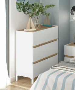 Dormitorio Easy Mobel | Comoda 3 Cajones Tempus Blanco Y Roble