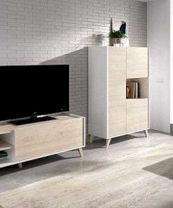 Sal N Y Comedor Easy Mobel | Mueble Bajo Tv Ness Bc 1 Puerta Blanco Y Cambria