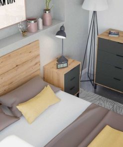 Dormitorio Easy Mobel | Cabecero De Cama Enzo. Cabezal + 2 Mesitas Roble Y Negro