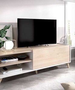 Sal N Y Comedor Easy Mobel | Mueble Bajo Tv Ness Bc 1 Puerta Blanco Y Cambria