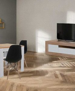 Packs Easy Mobel | Pack Muebles De Salon Nordico - Mueble Tv + Mesa Cuadrada + Sillas Blanco Y Cambria