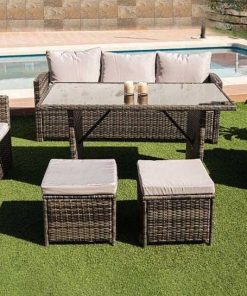 Muebles De Jard N Easy Mobel | Sofa + Mesa + 2 Sillones+ 2 Pufs De Ratan Pe. Muebles De Jardin Y Terraza