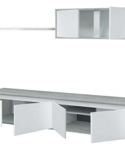 Sal N Y Comedor Easy Mobel | Conjunto Mueble De Salon Alida Blanco Y Cemento