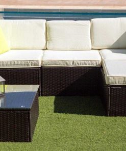 Muebles De Jard N Easy Mobel | Sofa Chaise Longue De Ratan Pe + Mesa Greca. Muebles De Jardin Y Terraza Negro