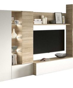 Sal N Y Comedor Easy Mobel | Conjunto Mueble De Salon Con Luz Essential Blanco Y Roble