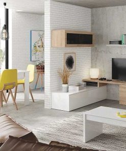 Sal N Y Comedor Easy Mobel | Mueble Tv Nexus + Estante Br. Conjunto Muebles De Salon Blanco Y Roble