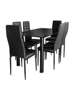 Mesas Y Sillas Easy Mobel | Mesa De Cristal Templado + 6 Sillas Polipiel. Comedor O Cocina