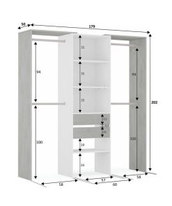 Dormitorio Easy Mobel | Armario Vestidor Tidy Con 2 Cajones Blanco Y Cemento