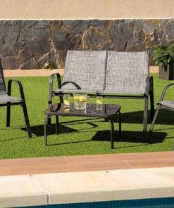 Muebles De Jard N Easy Mobel | Sofa + 2 Sillas + Mesa De Cristal Templado. Muebles De Jardin Y Terraza Gris