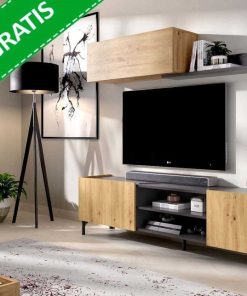 Sal N Y Comedor Easy Mobel | Conjunto Mueble De Salon Tass Roble Y Negro