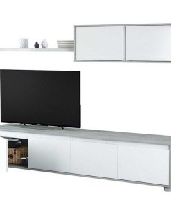 Sal N Y Comedor Easy Mobel | Conjunto Mueble De Salon Alida Blanco Y Cemento